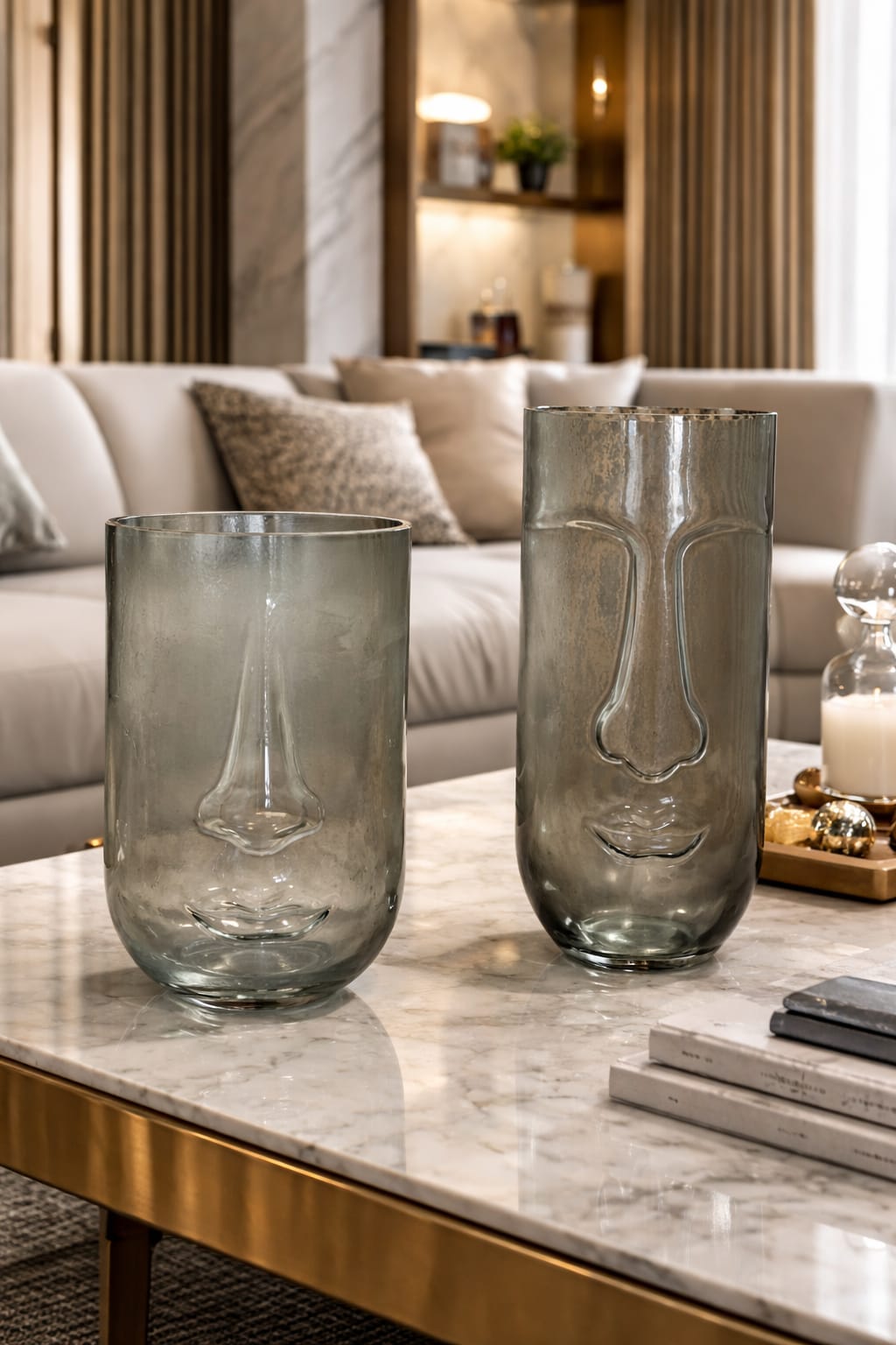 Vase glass black face small