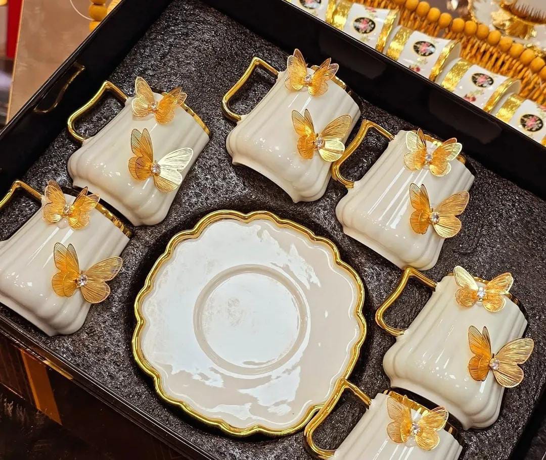 Coffee cups white & butterfly gold - Image 2