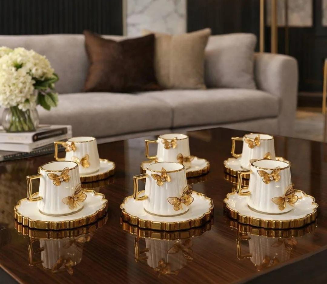 Coffee cups white & butterfly gold - Image 3
