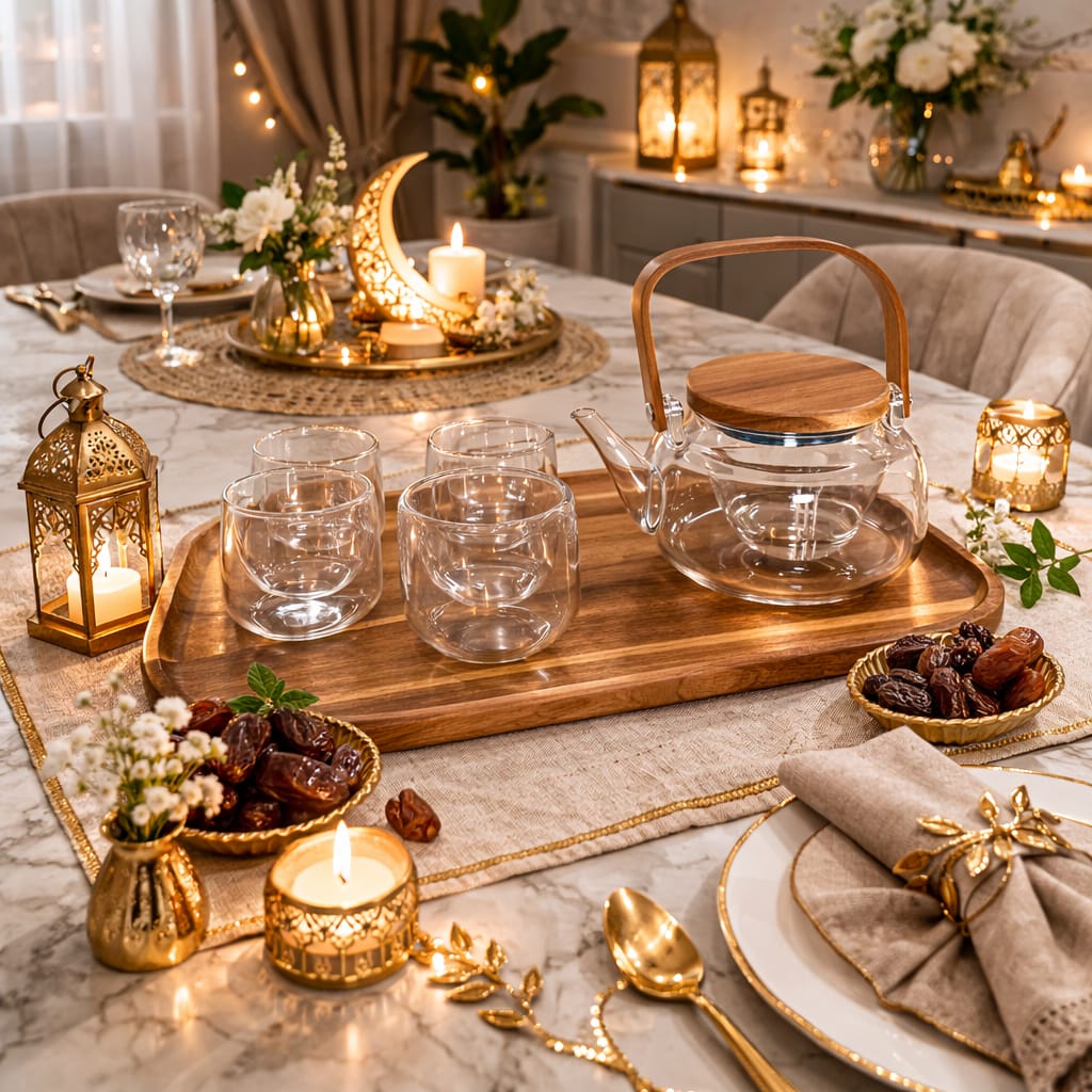 Glass teapot set with wooden details - Image 2