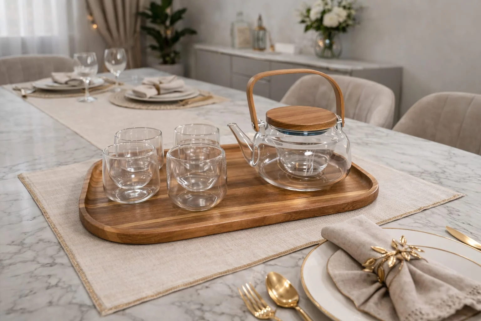 Glass teapot set with wooden details - Image 5