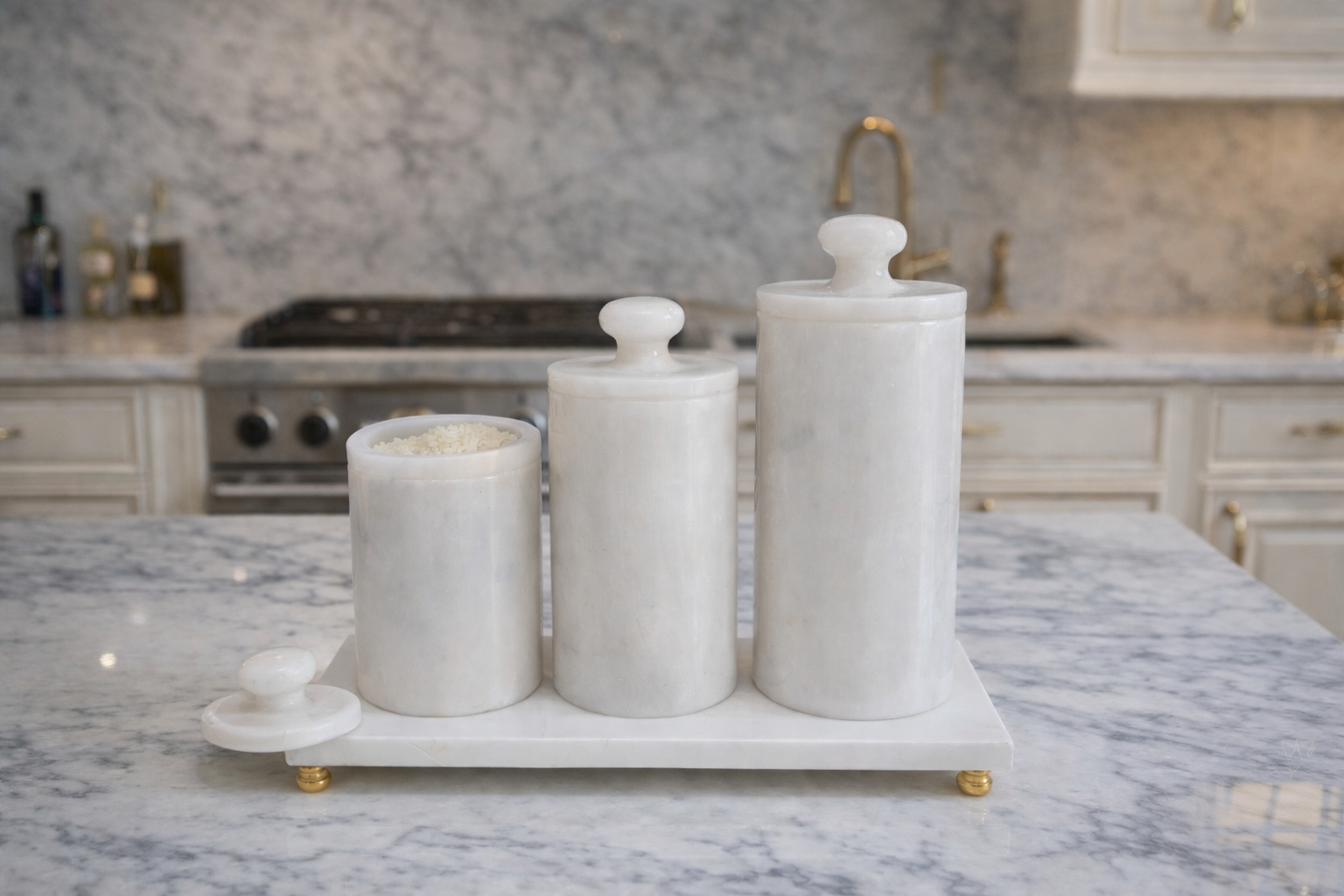 White marble spice jars