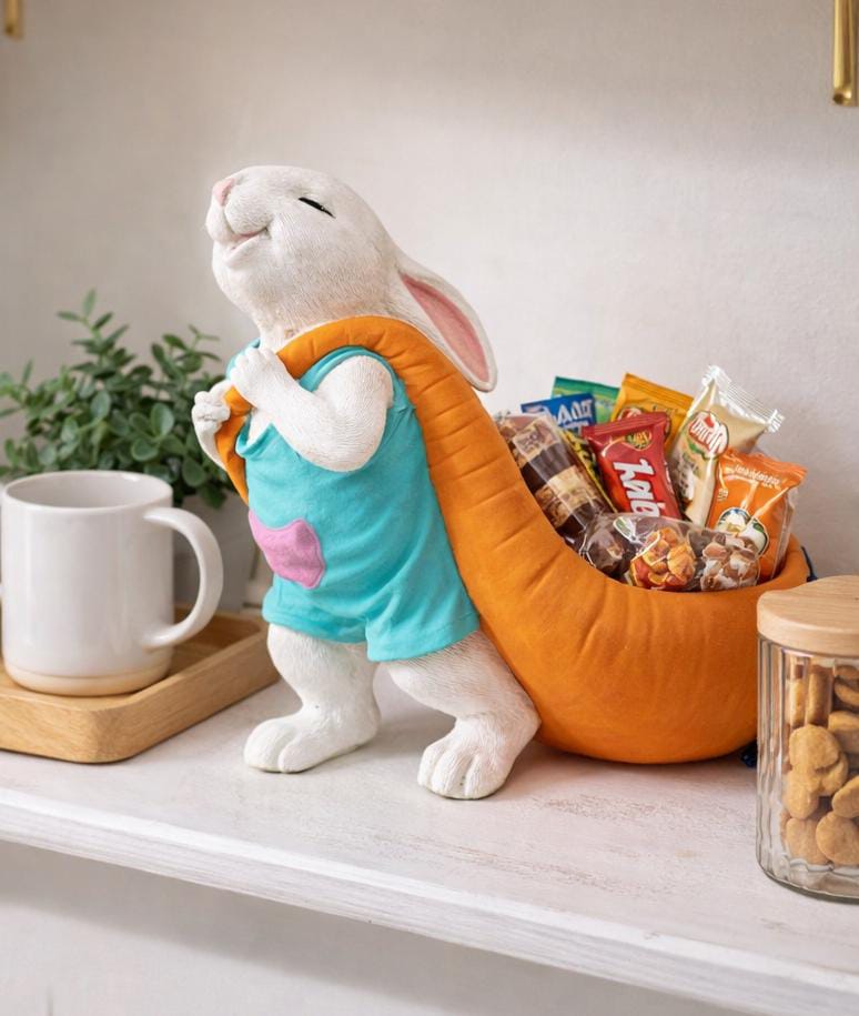 Rabbit holding orange basket