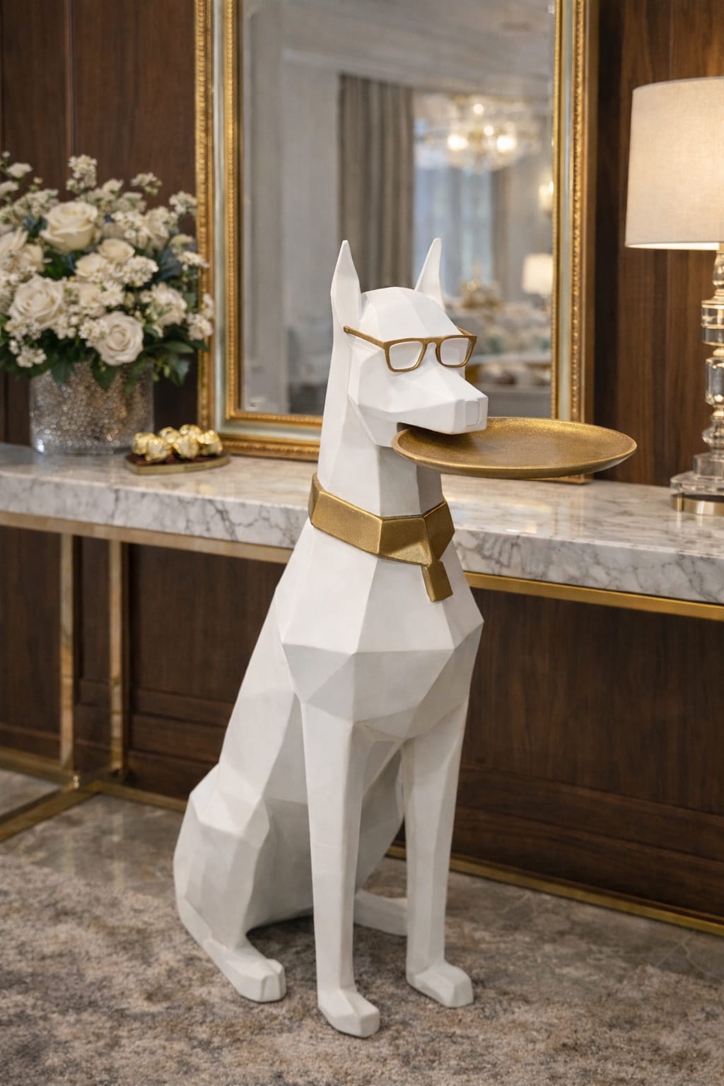 Big dog holding a gold plate - Image 4