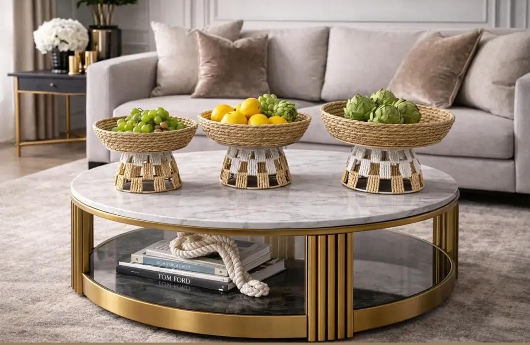 Set of 3 woven pedestal bowls