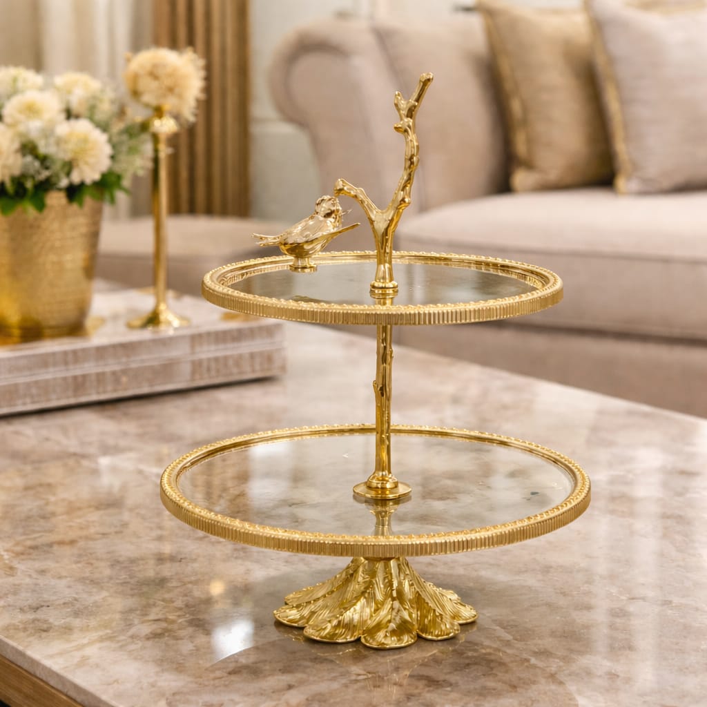 Two-tier tray with a glass surface