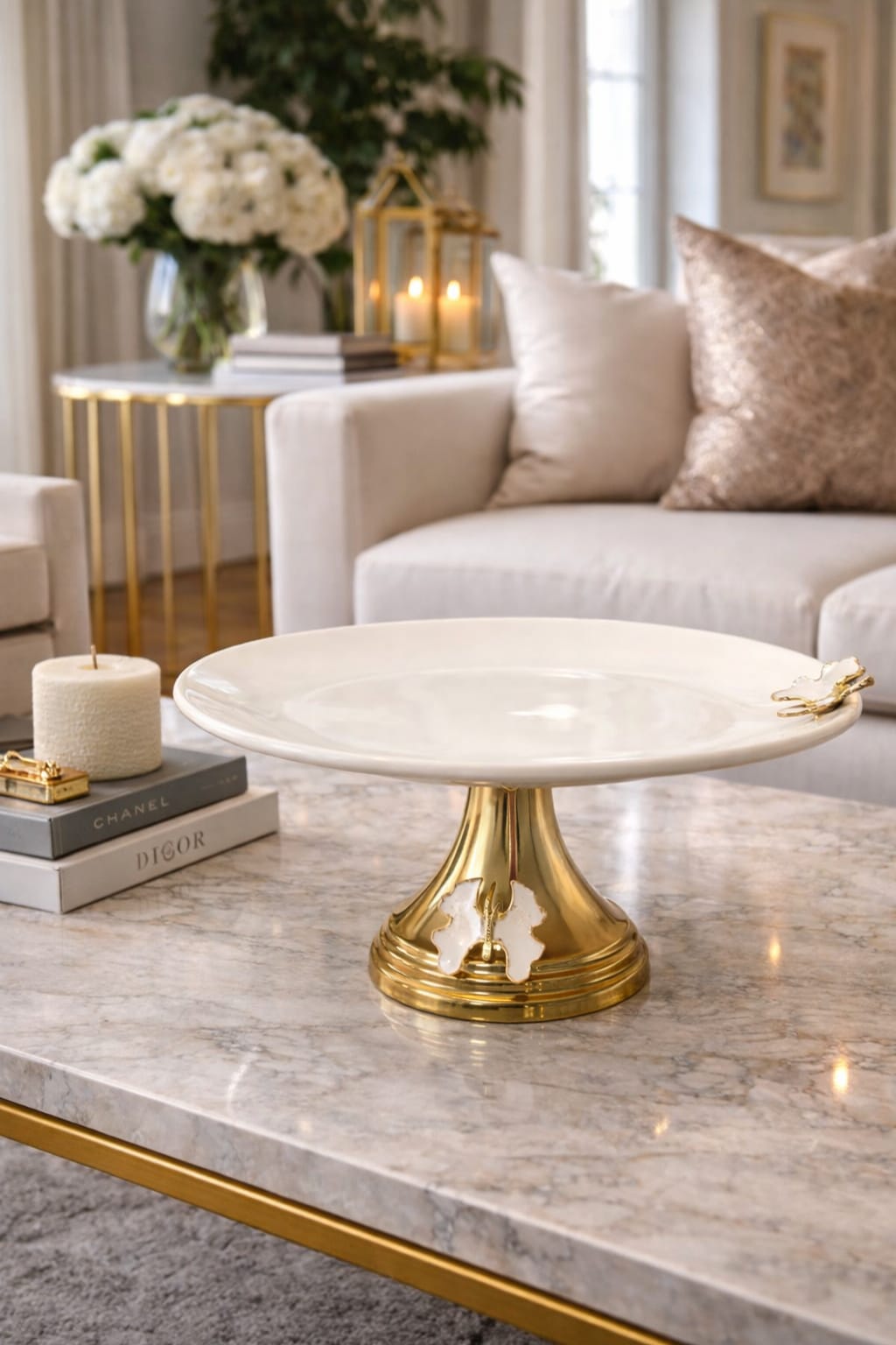 Plate with stand gold butterfly