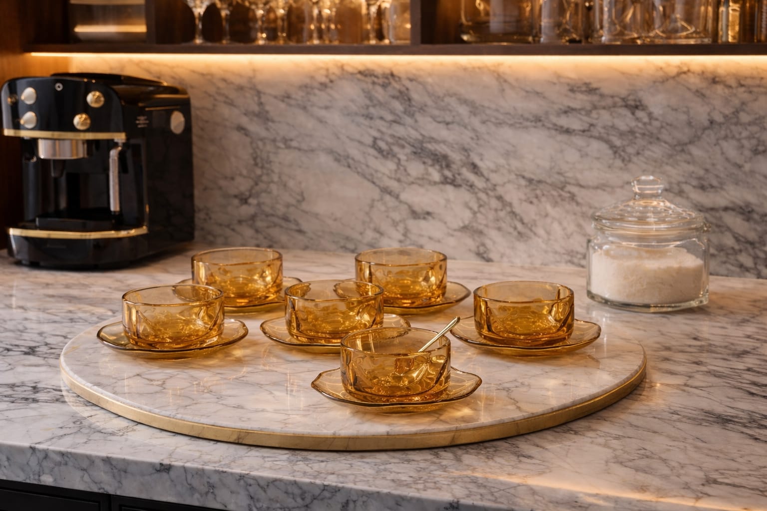 Set of 6 glass jars with plates