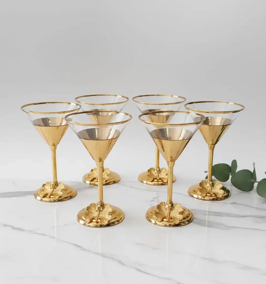 Set of 6 cups gold with gold base butterfly