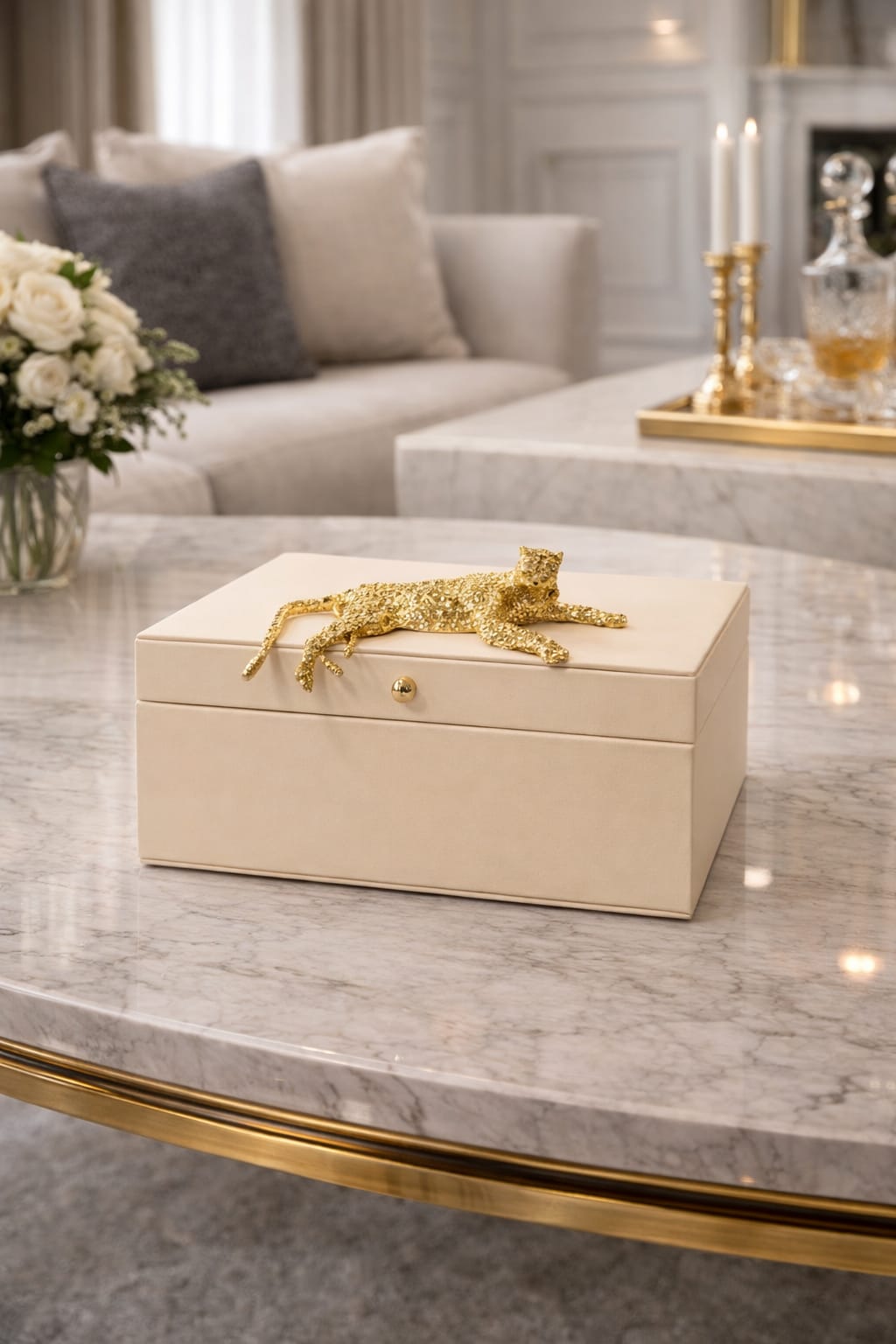 Beige box decoration with tiger