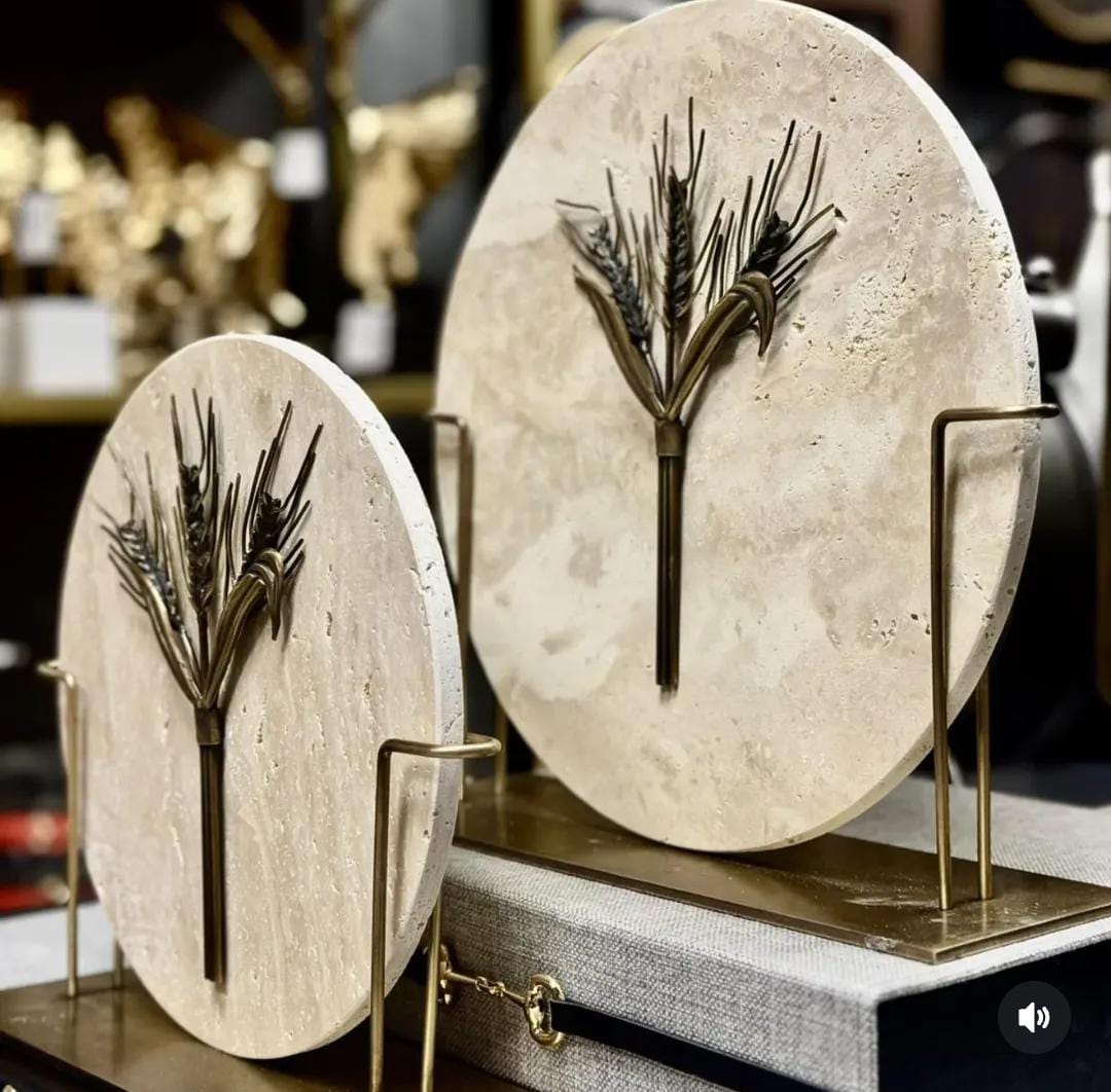 Set of 2 plate travertine wheat decor