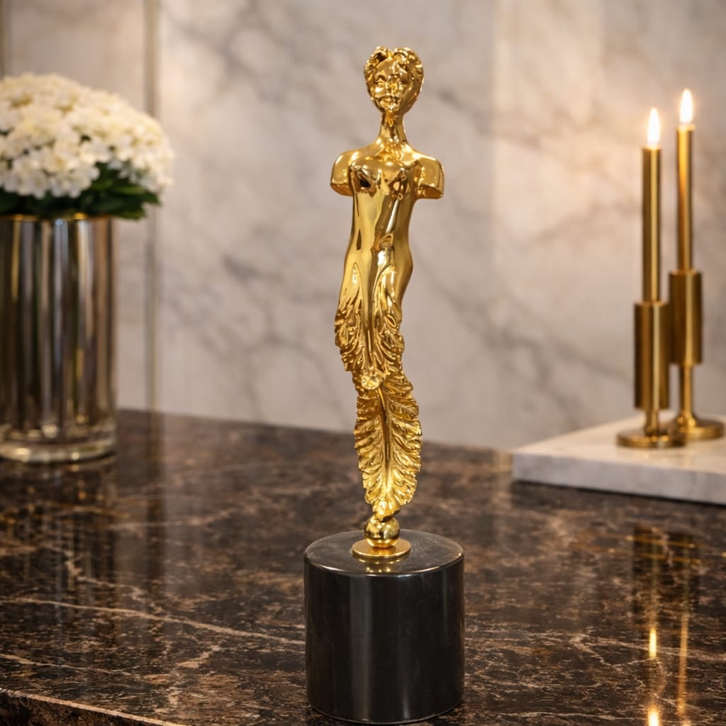 Girl status gold black marble base