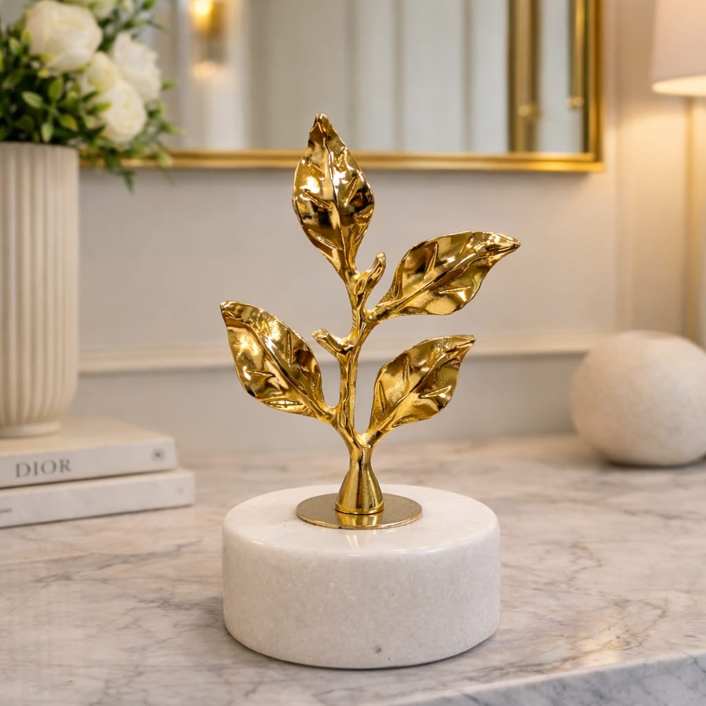 Leaves Gold with white marble white