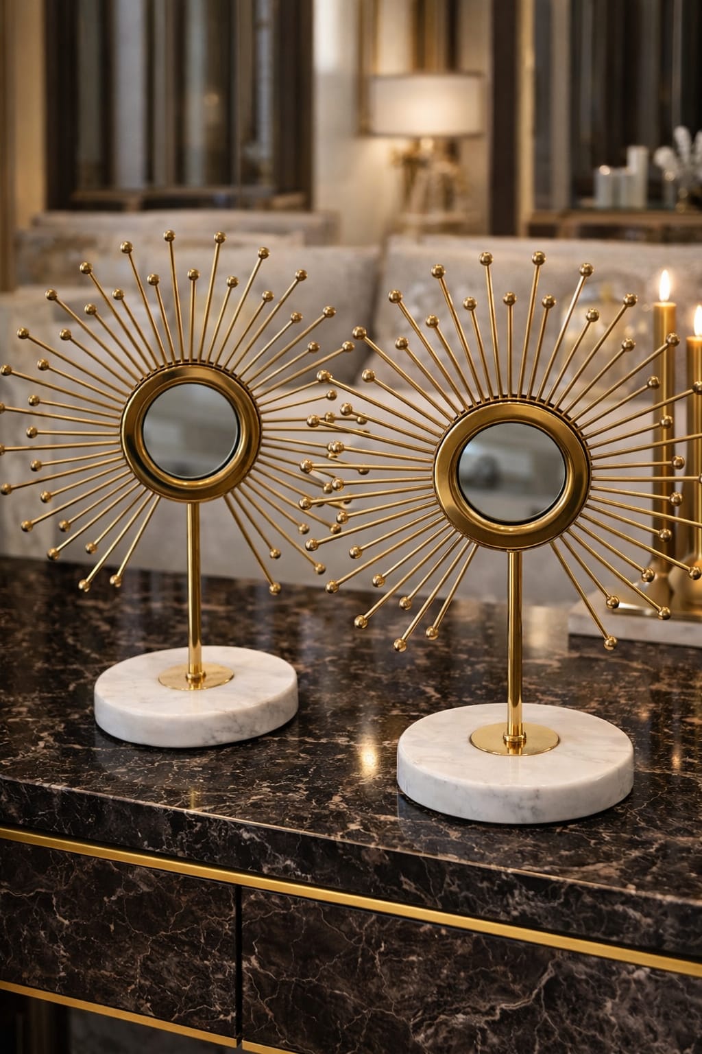 Sun decoration with a mirror