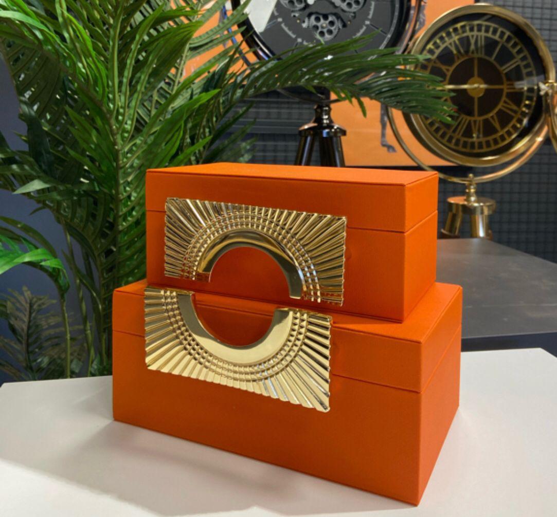 Orange decorative  box with a luxurious gold handle - Image 7