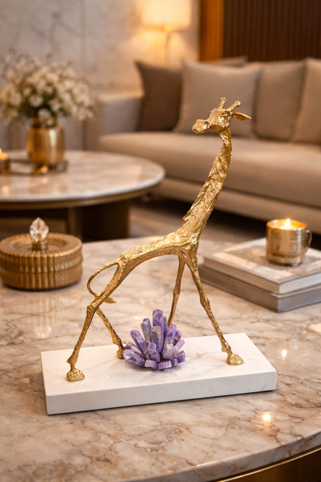 Big Gold Deer on White Marble Base - Image 4