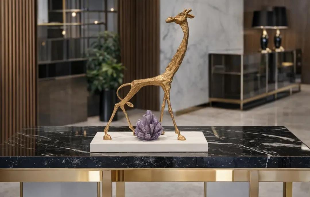 Big Gold Deer on White Marble Base - Image 5