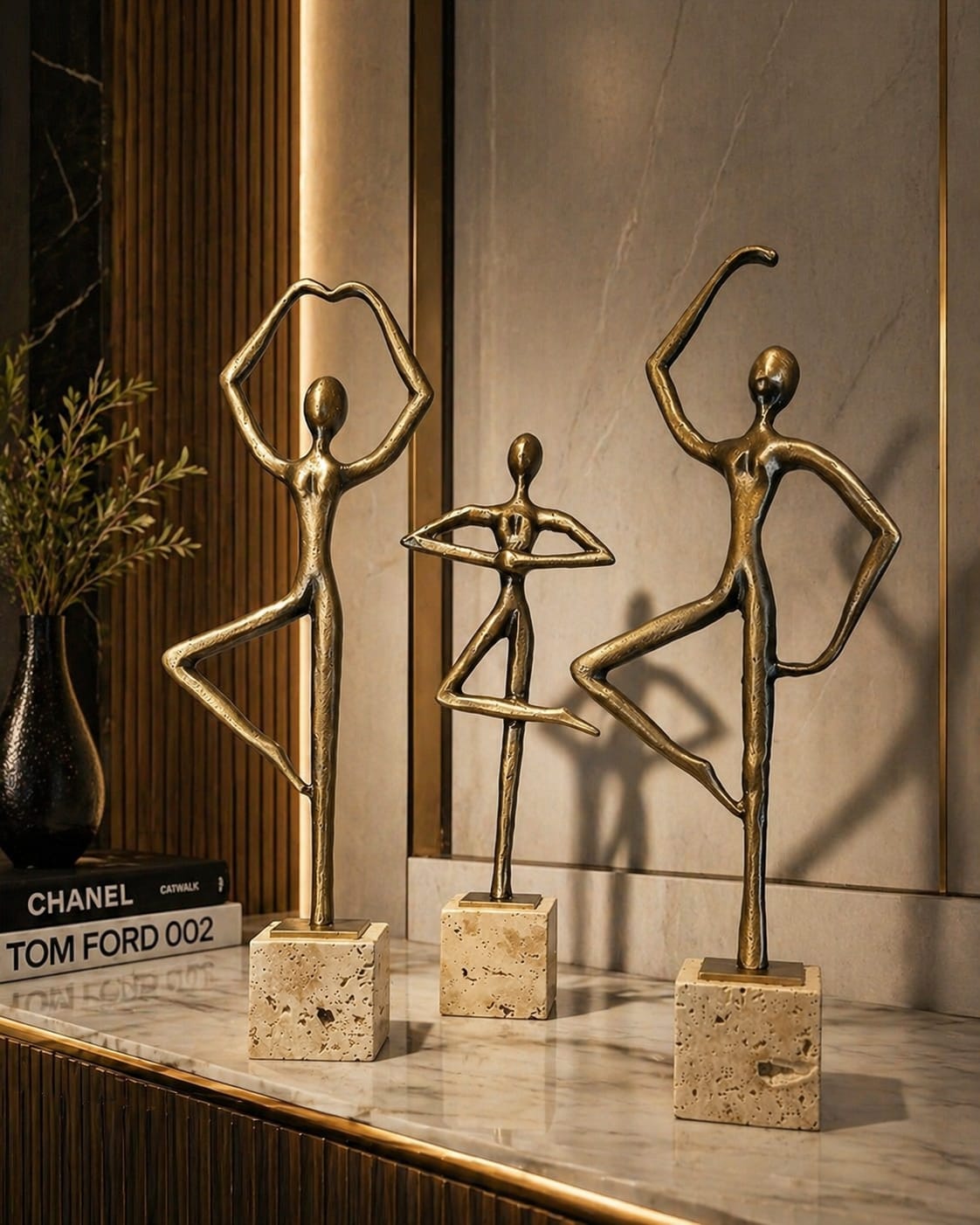 modern dancer sculpture on a base  travertine