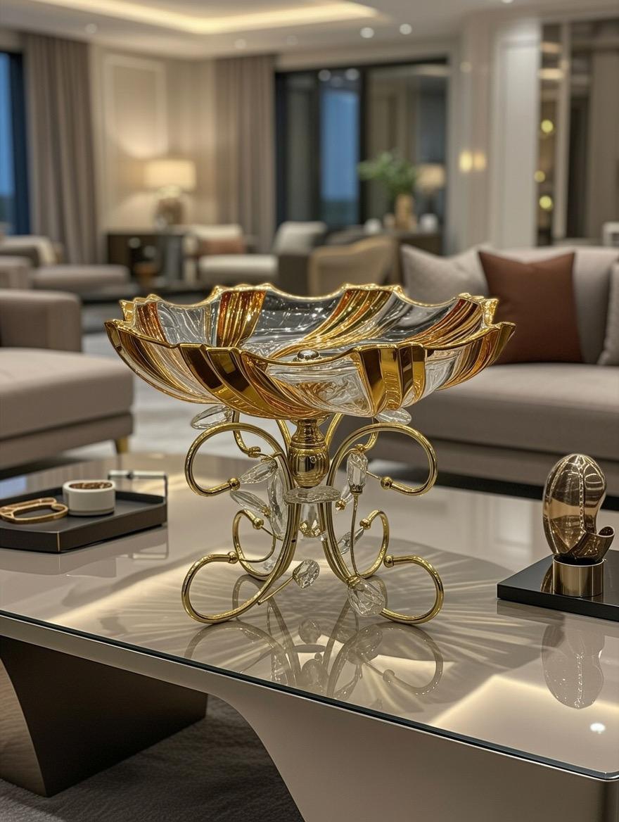 Crystal clear glass with rich gold accents