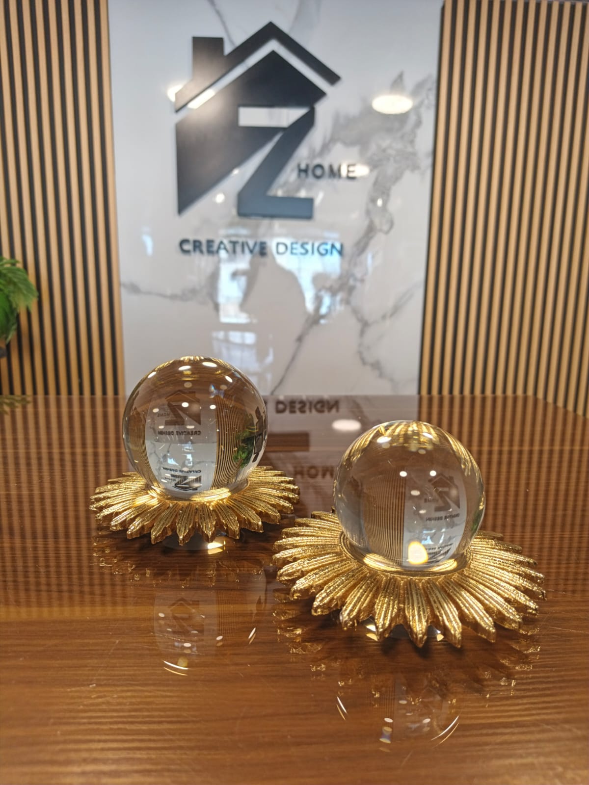 set of 2 flower with ball cristal