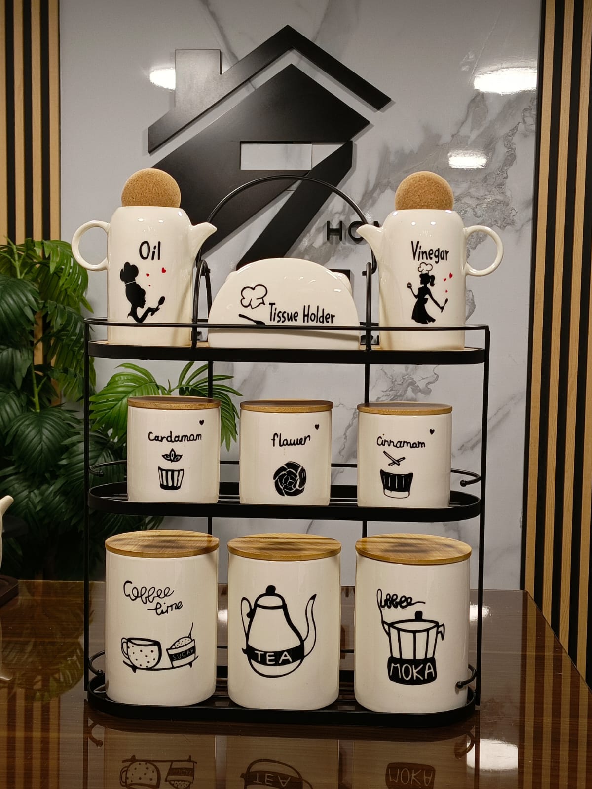 ceramic spice jars with stand iron