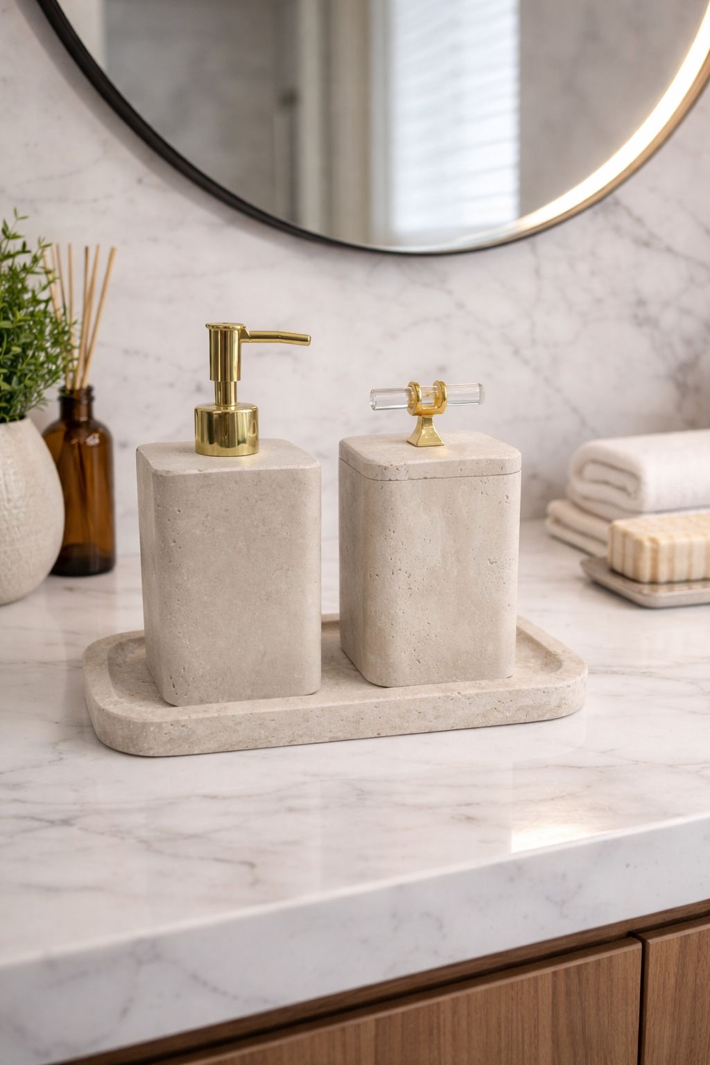 travertine bathroom set